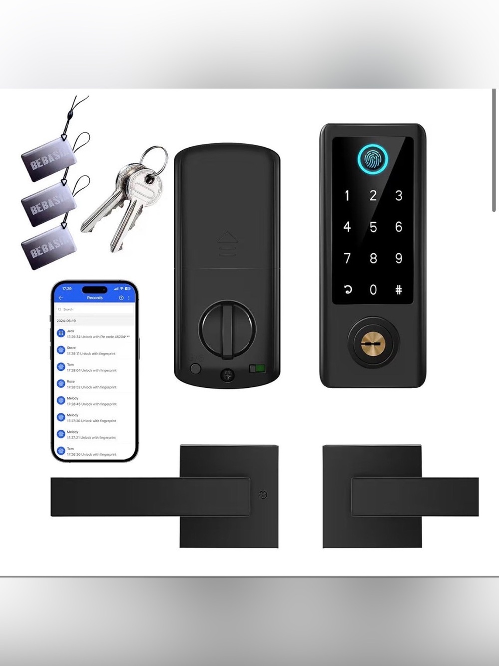 BEBASIA Smart Fingerprint Door Lock with Handle Set